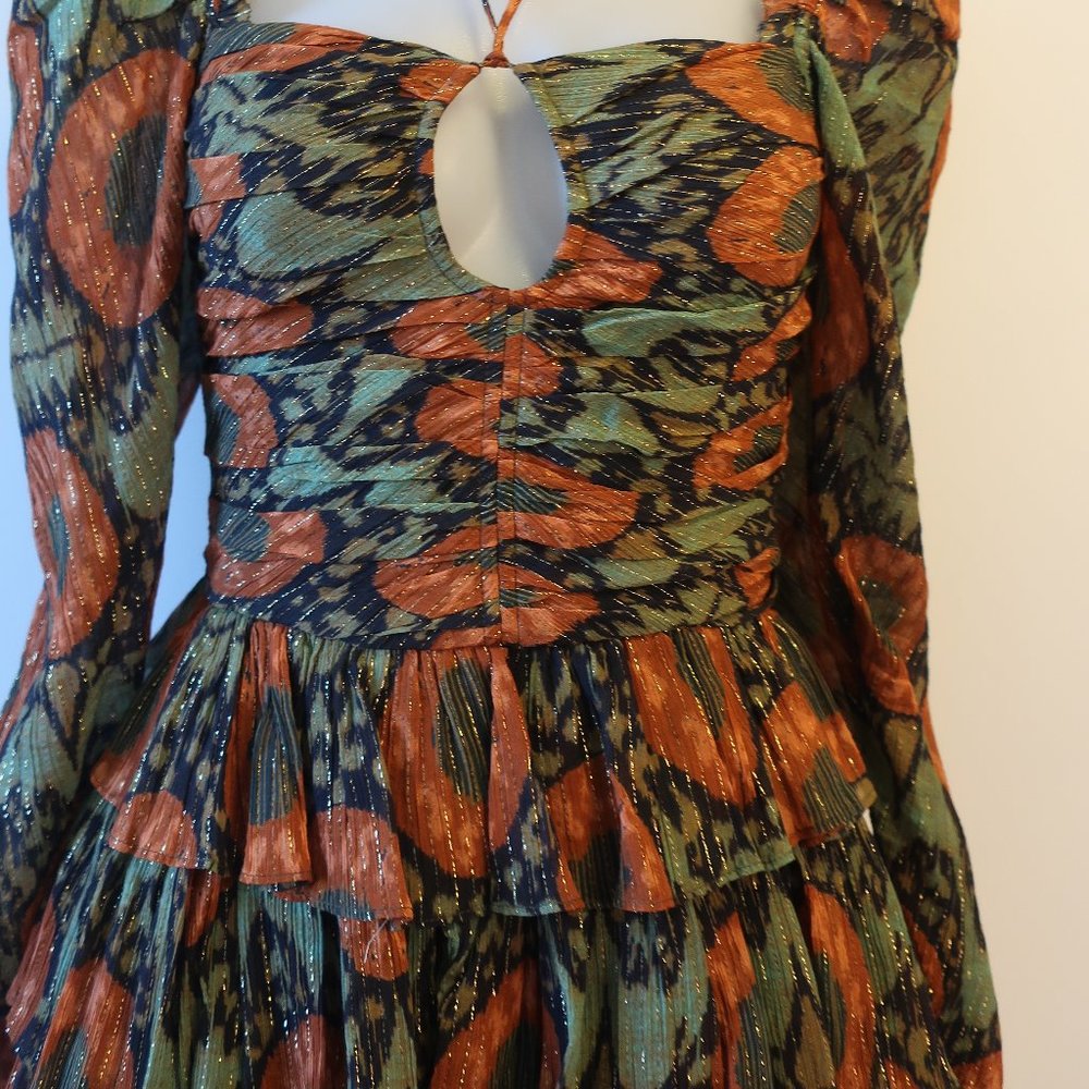 Womens Ulla Johnson Naiya Nocturne Black Green Gold Metallic Halter Dress 0 - Picture 6 of 16